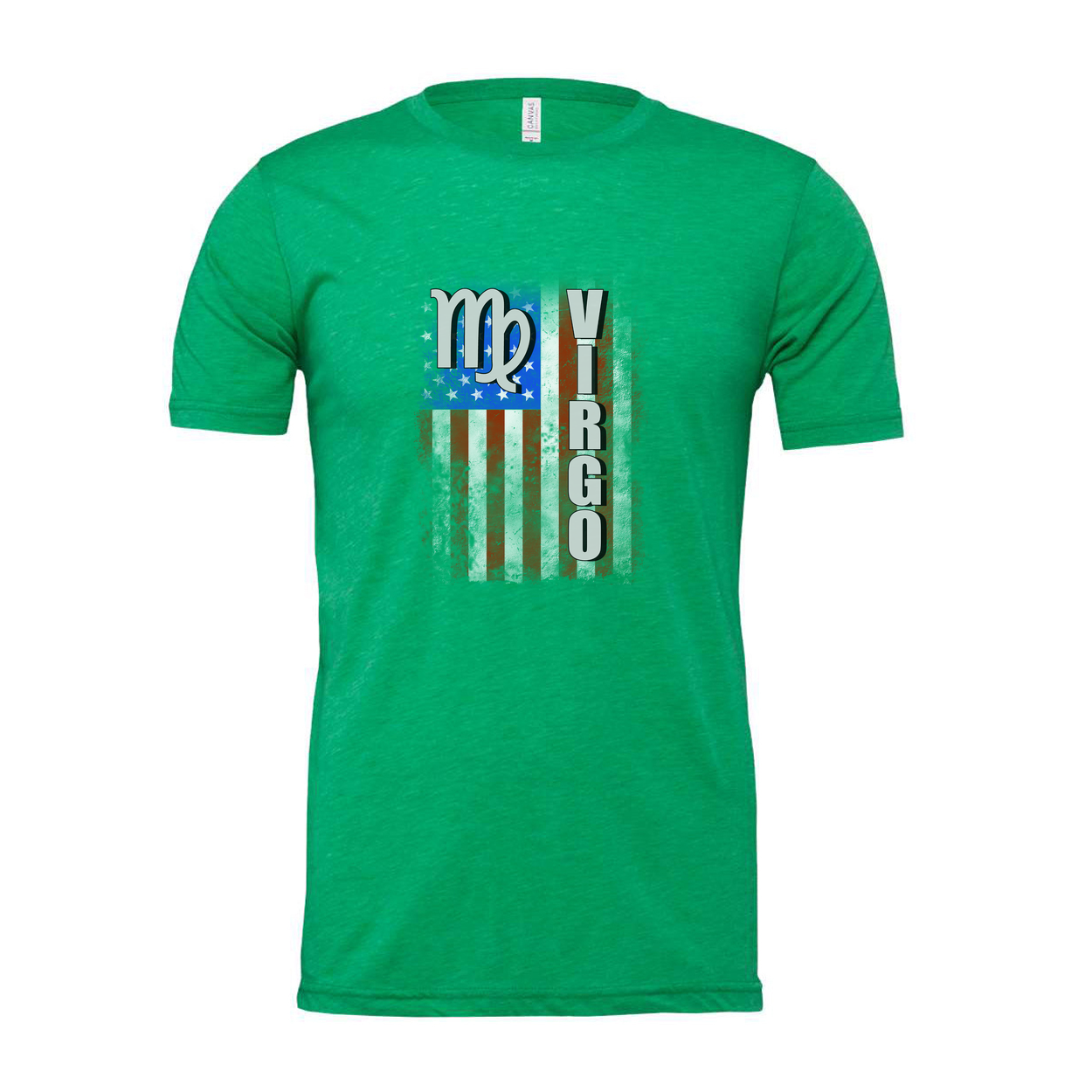 Virgo Zodiac Flag Graphic Unisex T-Shirt With Distressed American Flag Style Stripes