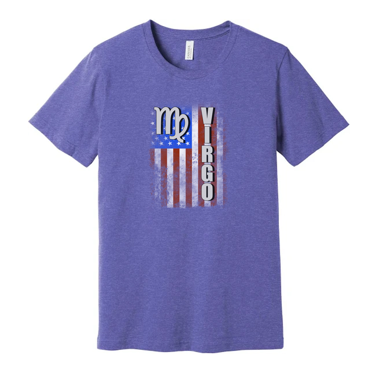 Virgo Zodiac Flag Graphic Unisex T-Shirt With Distressed American Flag Style Stripes