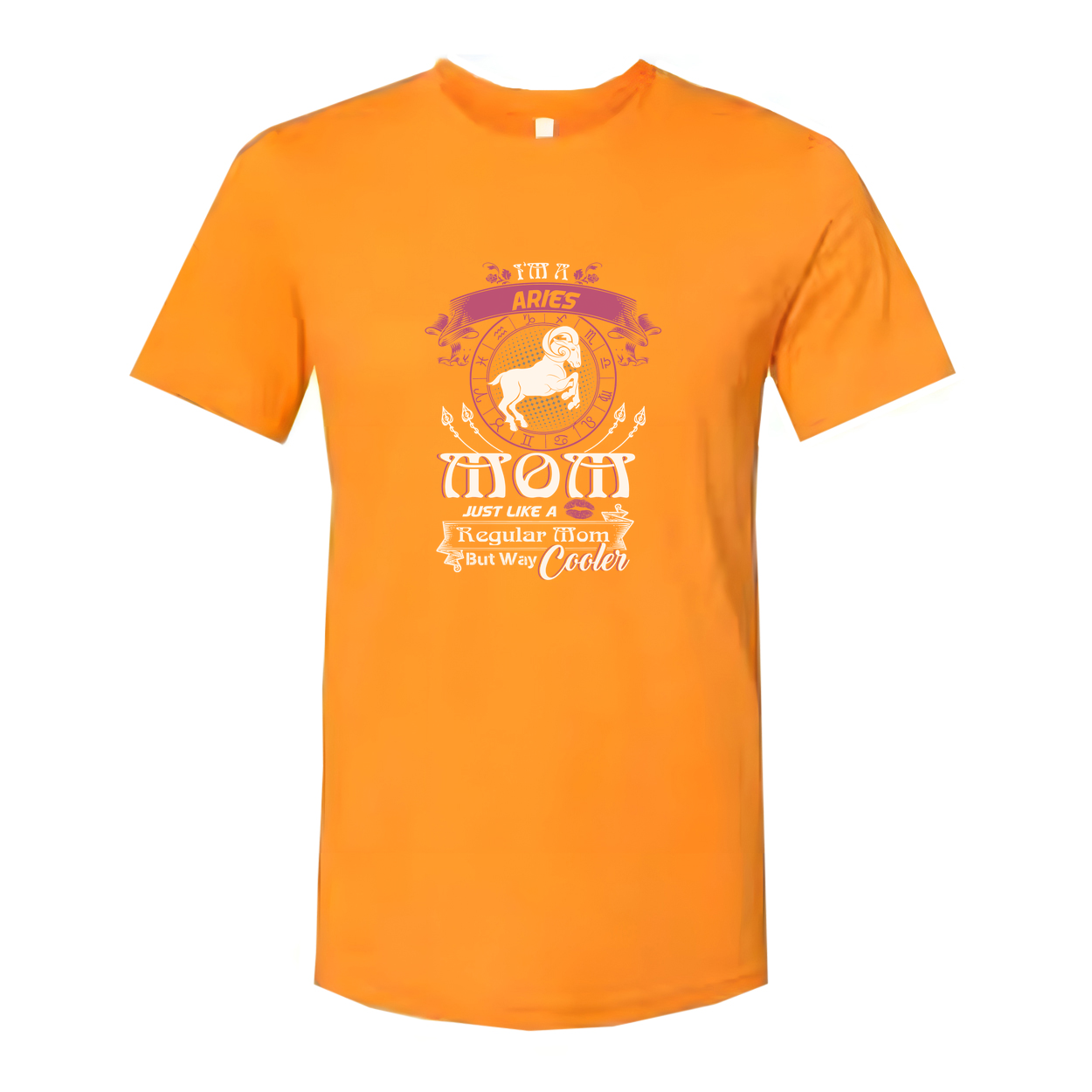 Aries Zodiac Moon Graphic Tee for Unisex Adults With Pink Emblem and Decorative Text