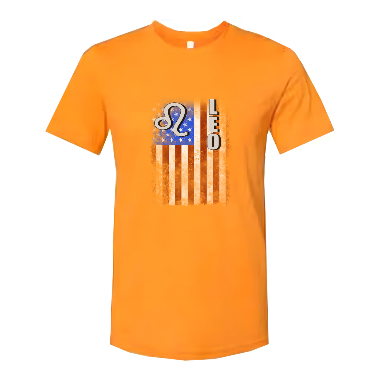 Leo Zodiac Sign Unisex T Shirt With American Flag Graphic And Distressed Print On Tee
