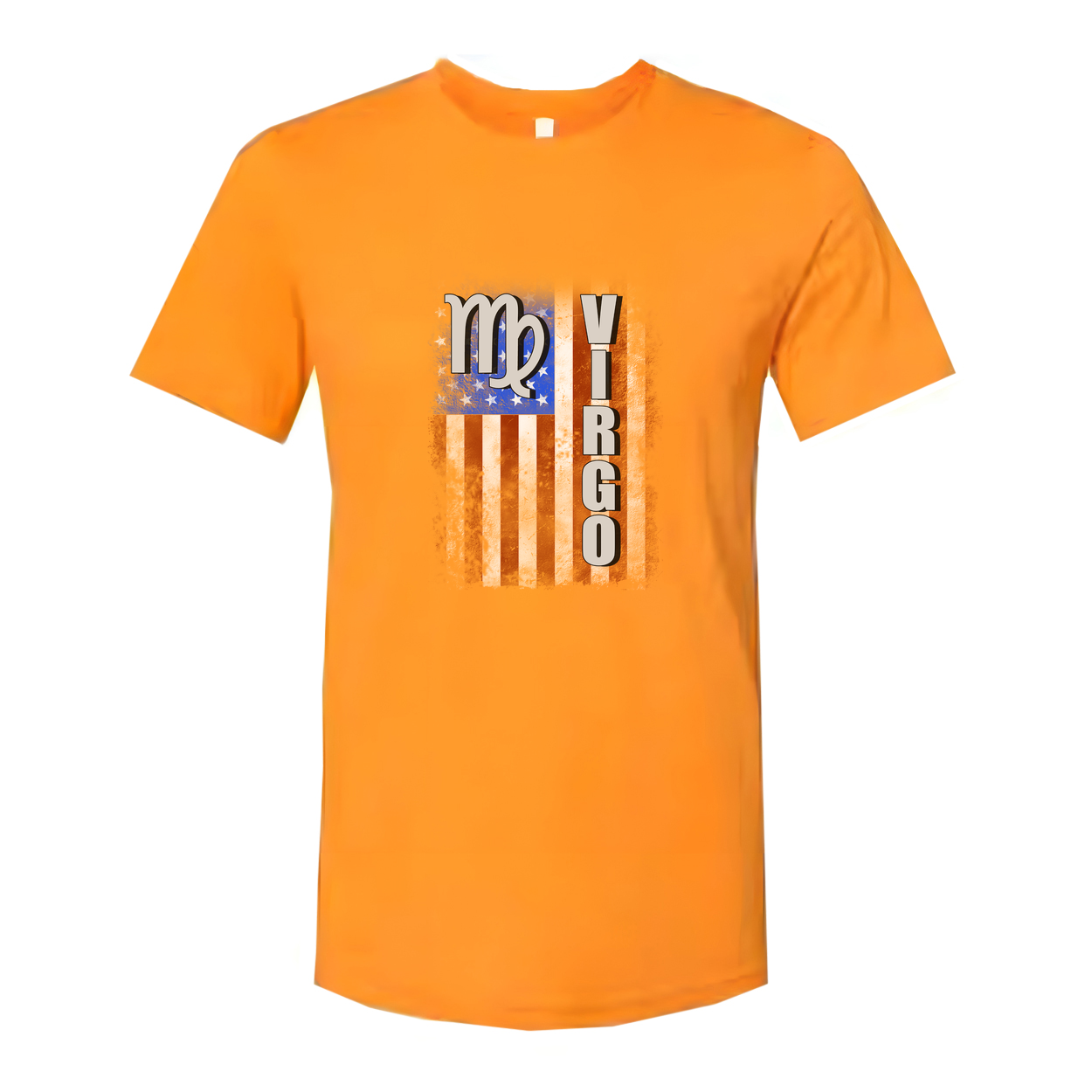 Virgo Zodiac Flag Graphic Unisex T-Shirt With Distressed American Flag Style Stripes