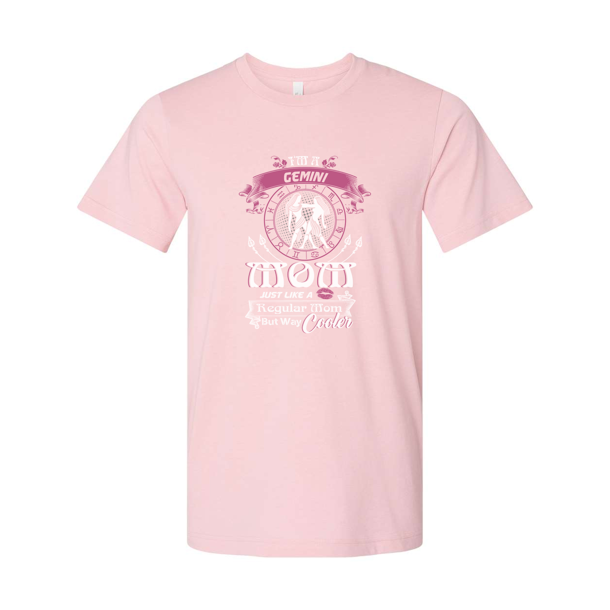 Gemini Moon Zodiac Graphic T Shirt For Unisex Adults With Pink Ornate Emblem Design