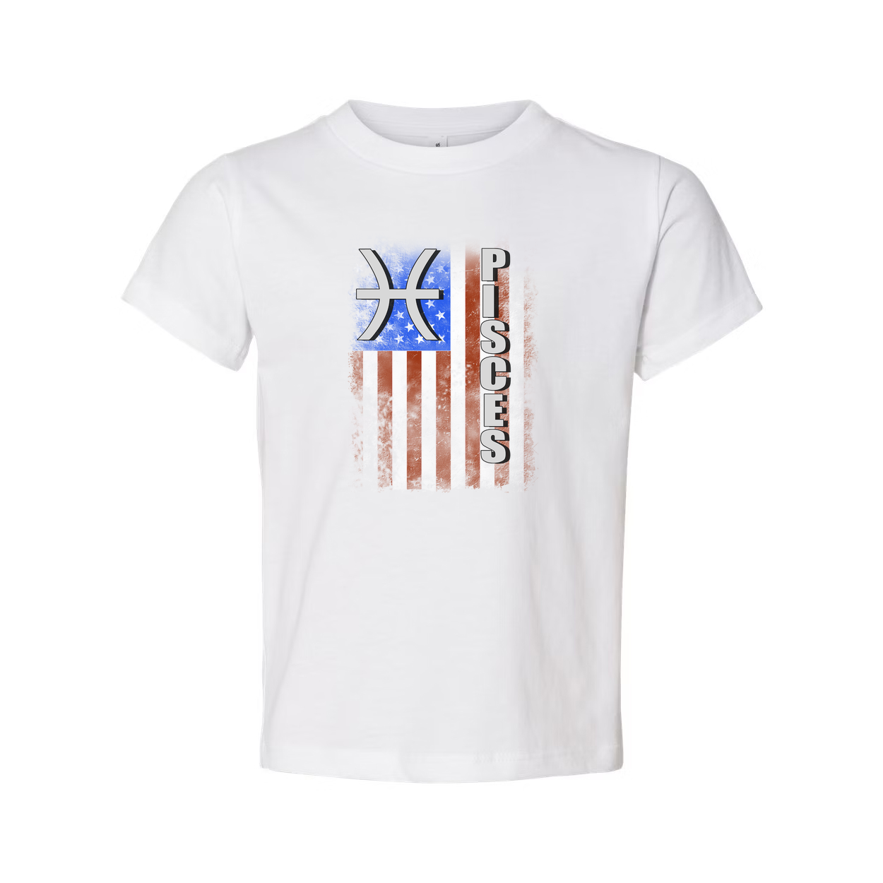 Pisces Zodiac Flag Graphic T Shirt Unisex Distressed American Flag Design Graphic Tee