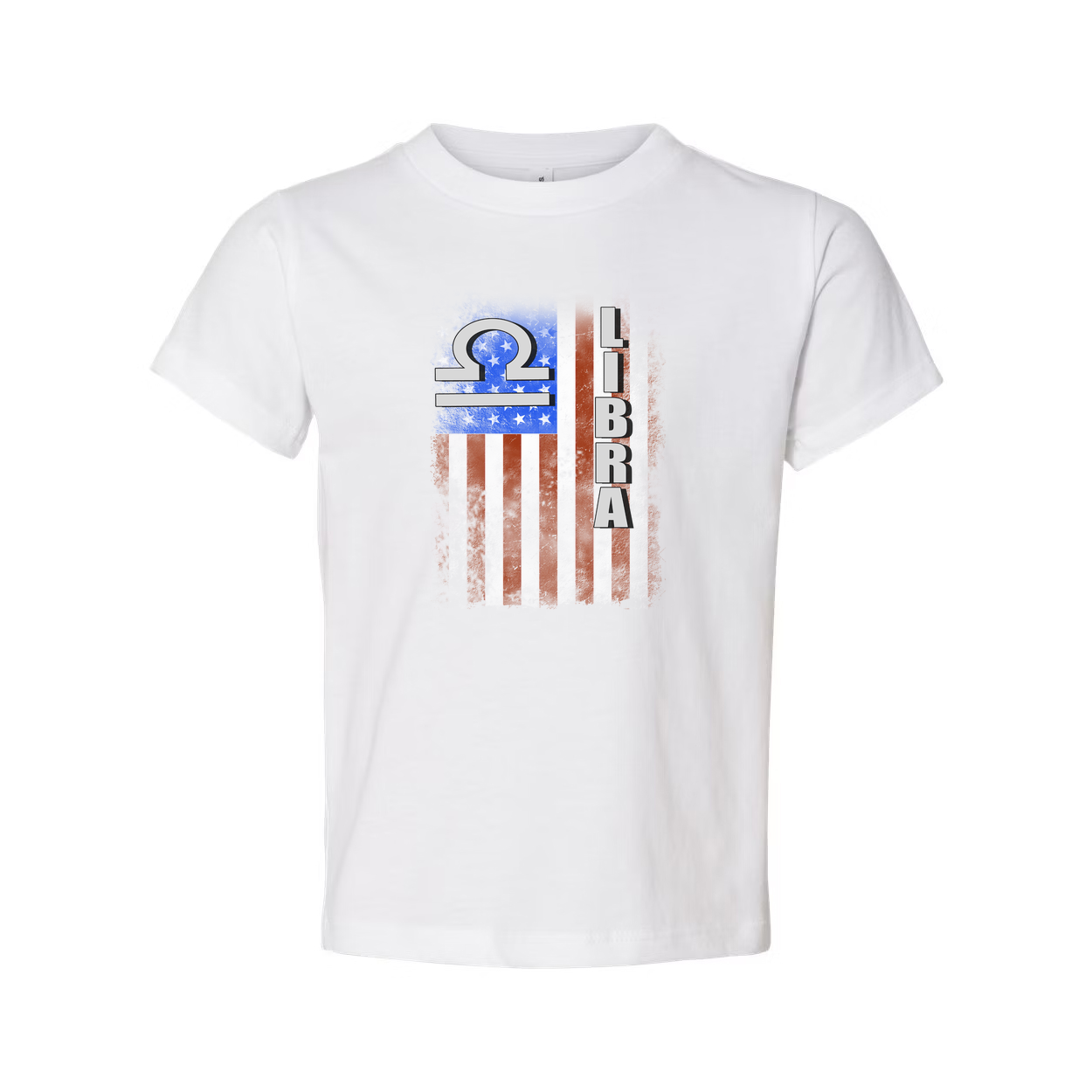 Libra Zodiac Graphic Tee With American Flag Design For Unisex Short Sleeve Shirt Collection