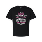 Pisces Zodiac Unisex Graphic T Shirt With Pink Script Wing Accent Design And Casual Fit