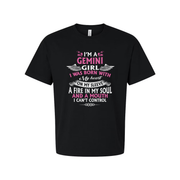 Gemini Girl Zodiac T Shirt With Quote I Was Born With A Heart On My Sleeve And A Fire In My Soul