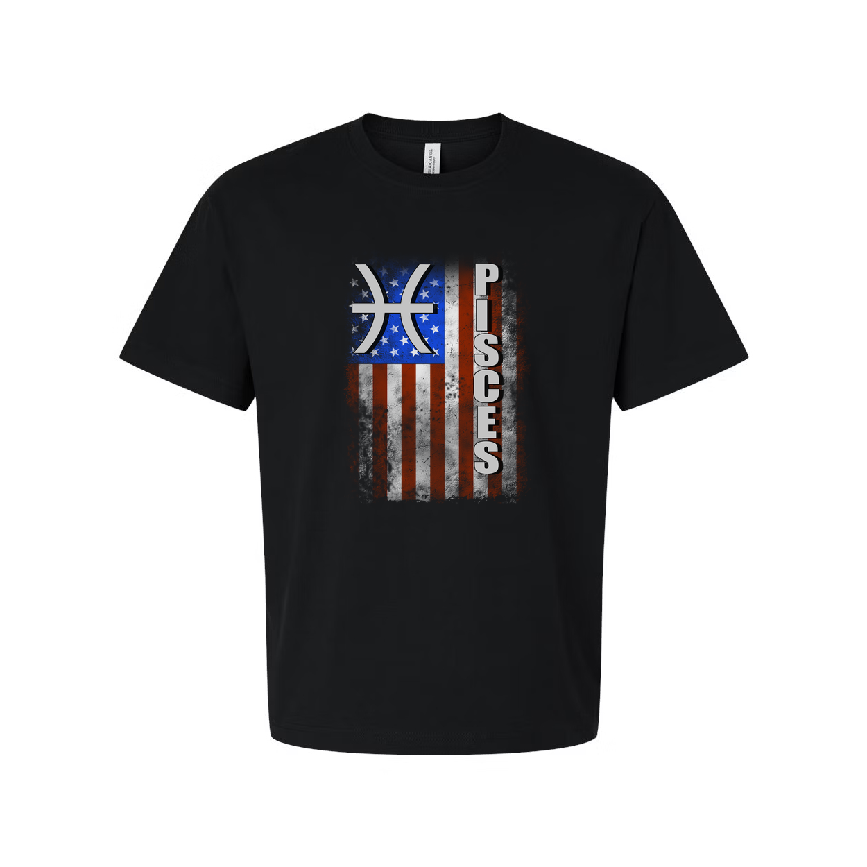 Pisces Zodiac Flag Graphic T Shirt Unisex Distressed American Flag Design Graphic Tee