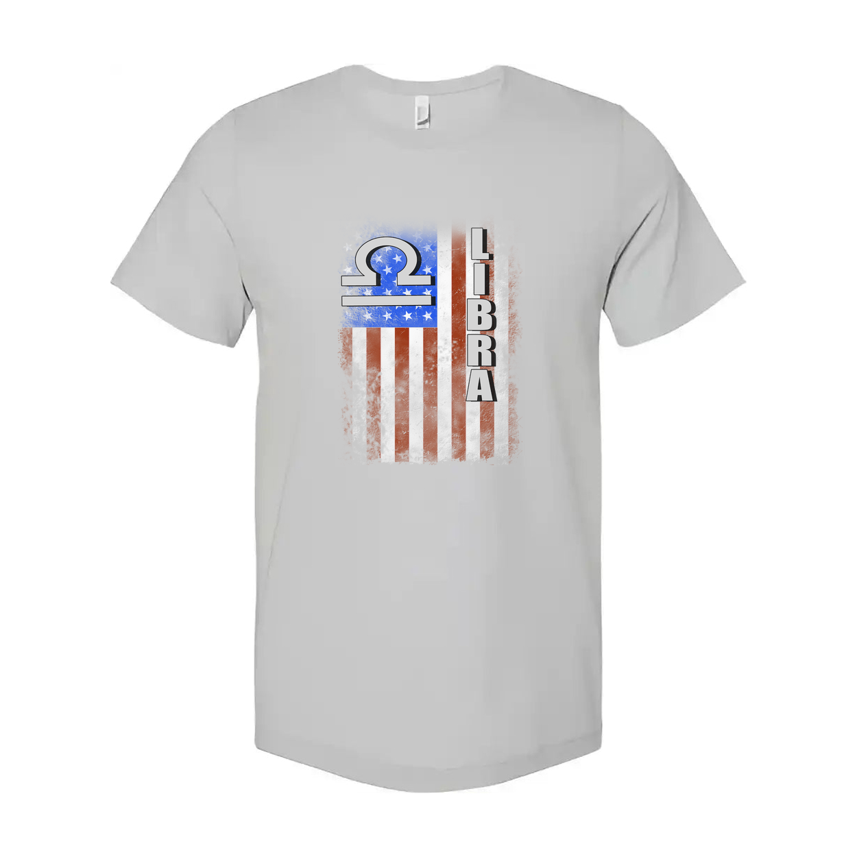 Libra Zodiac Graphic Tee With American Flag Design For Unisex Short Sleeve Shirt Collection
