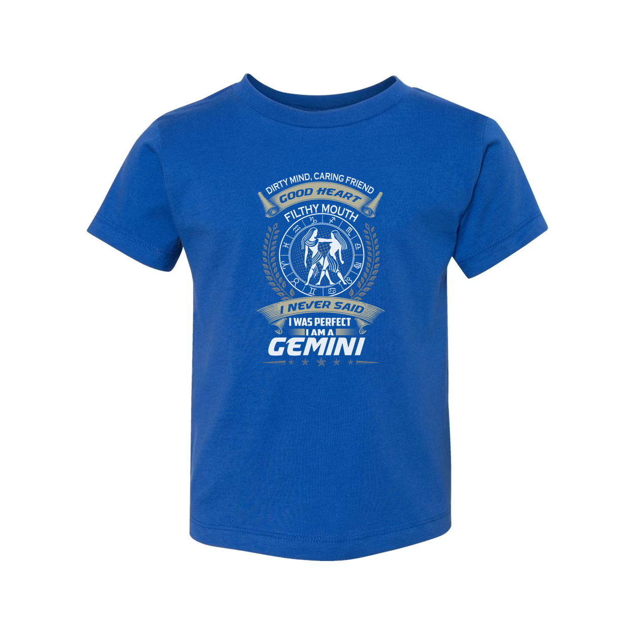 Gemini Zodiac Graphic Unisex T Shirt With Emblem Laurel Wreath And The Motto I Never Said I Was Perfect