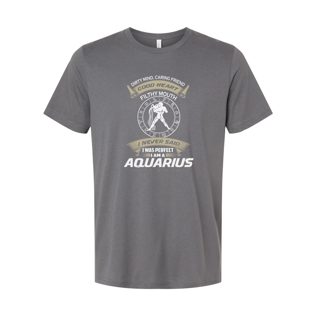 Aquarius Zodiac Unisex Graphic Tee With Crest Emblem And Laurel Wreath Design For Fans