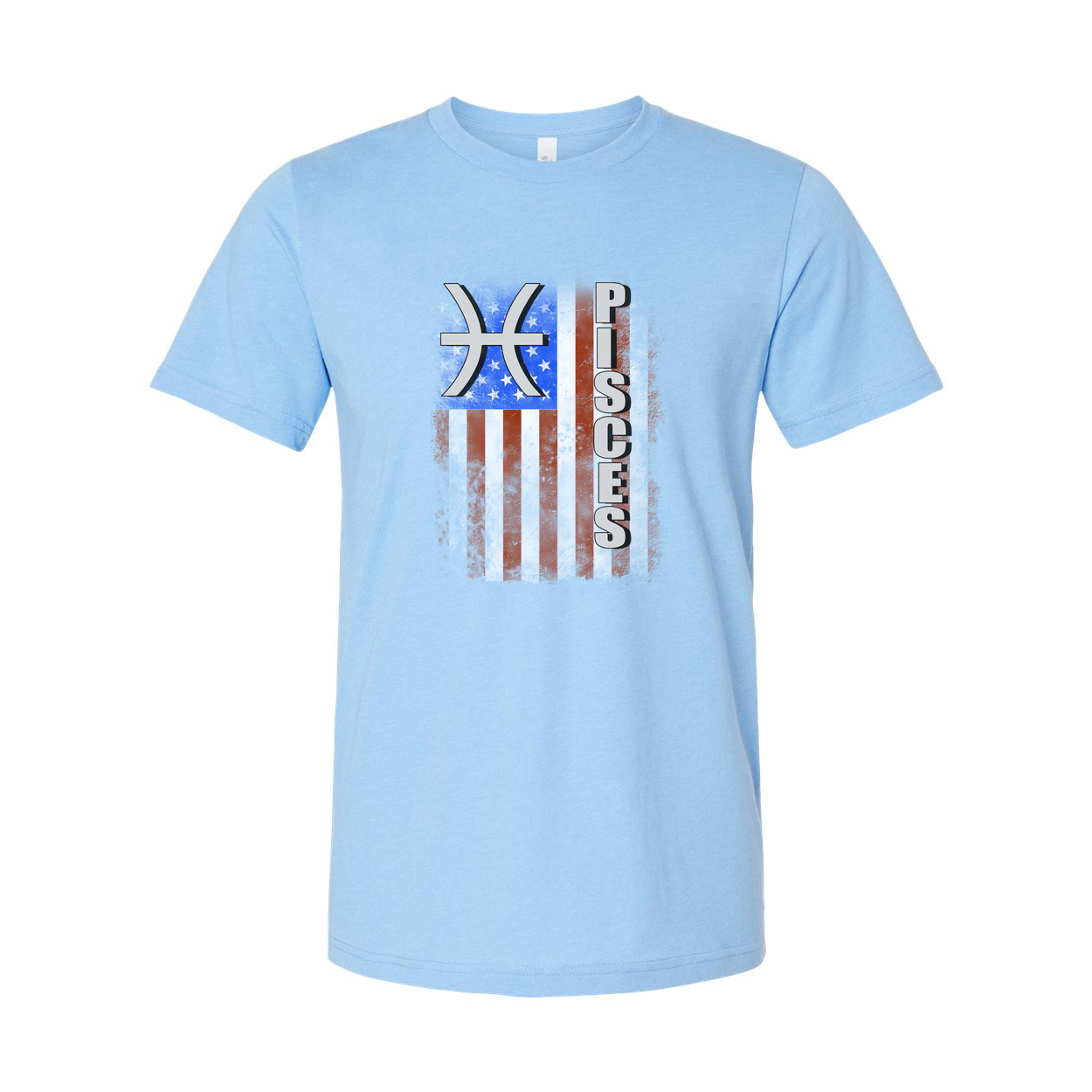 Pisces Zodiac Flag Graphic T Shirt Unisex Distressed American Flag Design Graphic Tee