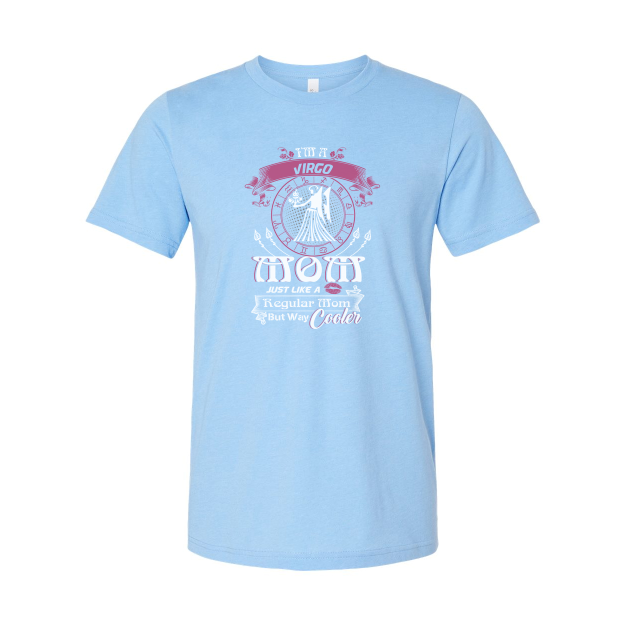 Zodiac Virgo Moon Emblem Graphic T Shirt With Pink Astrology Design For Unisex Everyday Wear