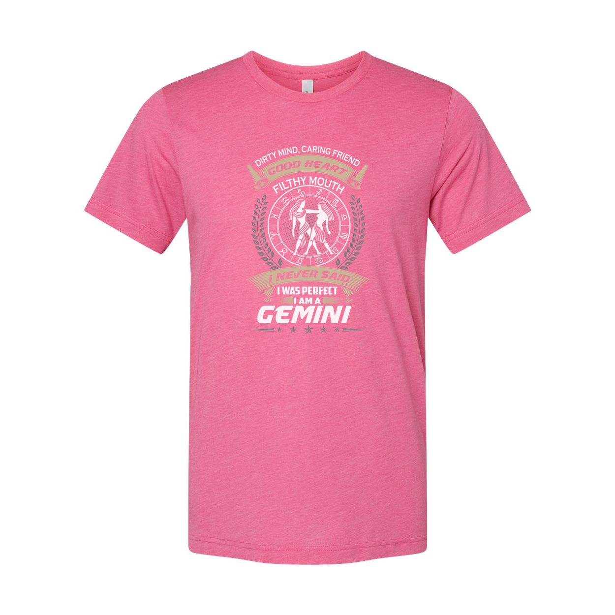 Gemini Zodiac Graphic Unisex T Shirt With Emblem Laurel Wreath And The Motto I Never Said I Was Perfect