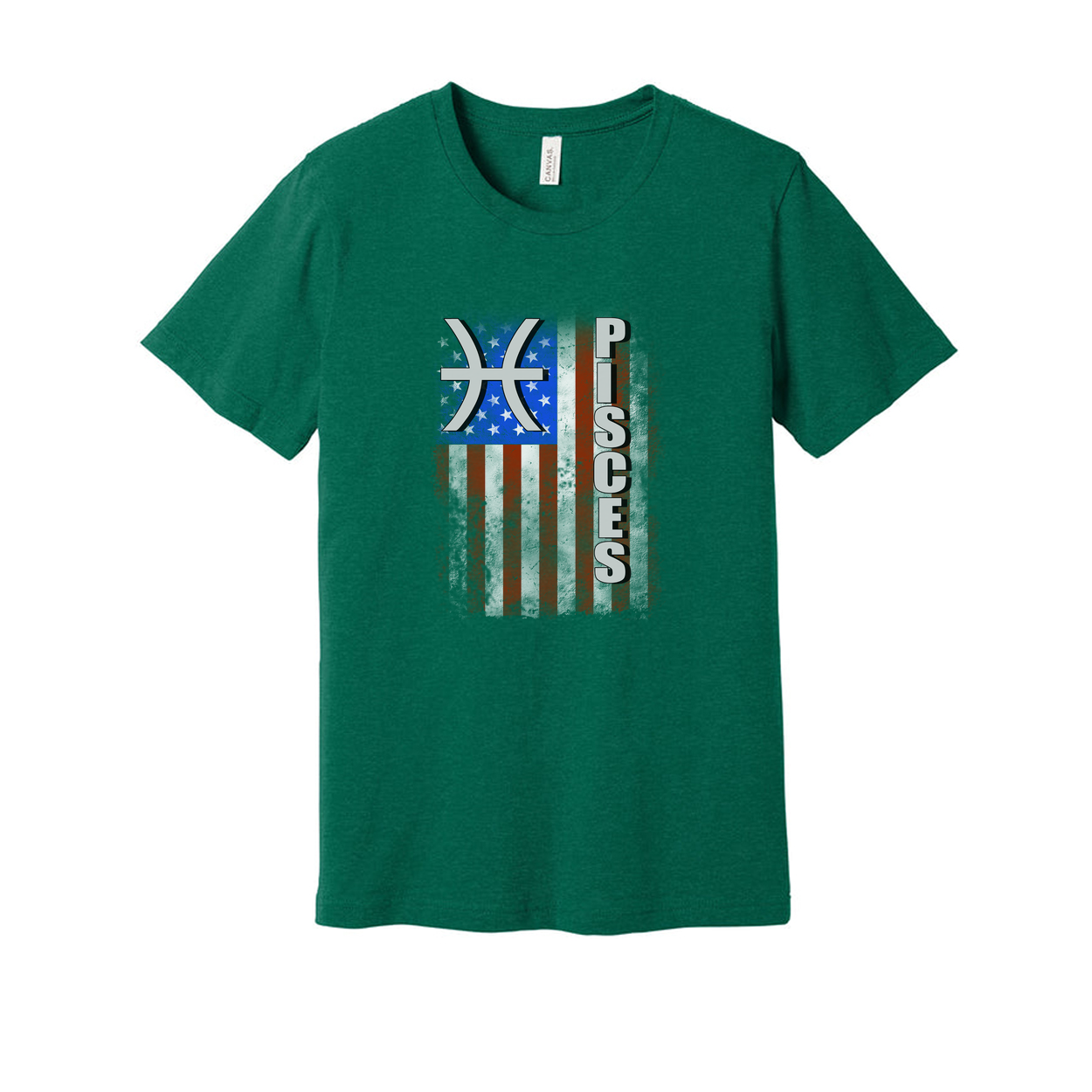 Pisces Zodiac Flag Graphic T Shirt Unisex Distressed American Flag Design Graphic Tee