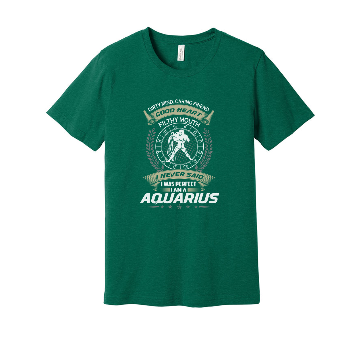 Aquarius Zodiac Unisex Graphic Tee With Crest Emblem And Laurel Wreath Design For Fans