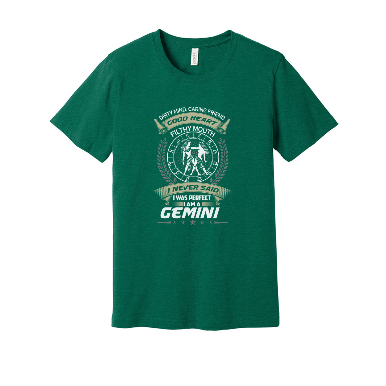 Gemini Zodiac Graphic Unisex T Shirt With Emblem Laurel Wreath And The Motto I Never Said I Was Perfect