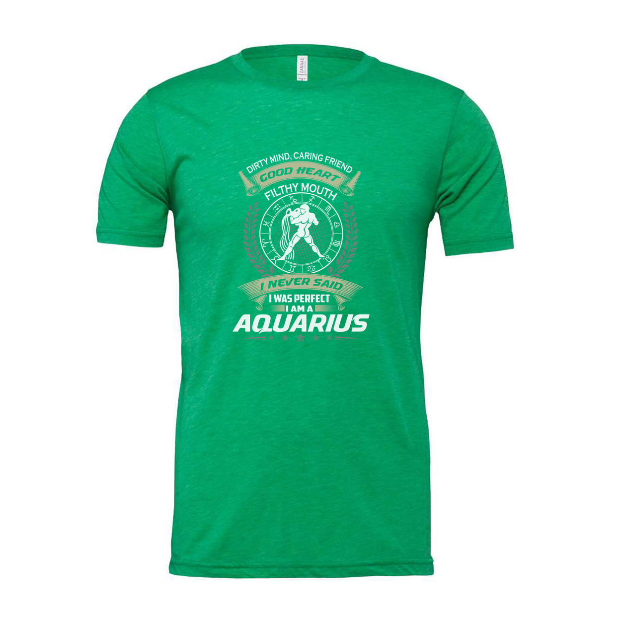 Aquarius Zodiac Unisex Graphic Tee With Crest Emblem And Laurel Wreath Design For Fans