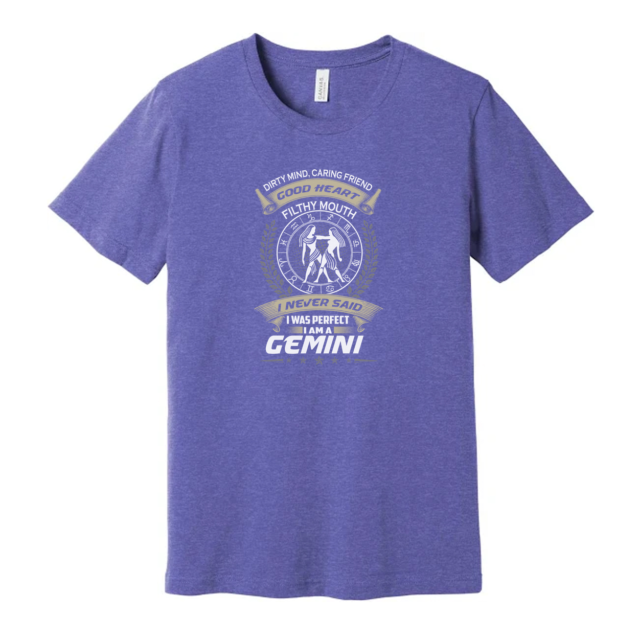 Gemini Zodiac Graphic Unisex T Shirt With Emblem Laurel Wreath And The Motto I Never Said I Was Perfect