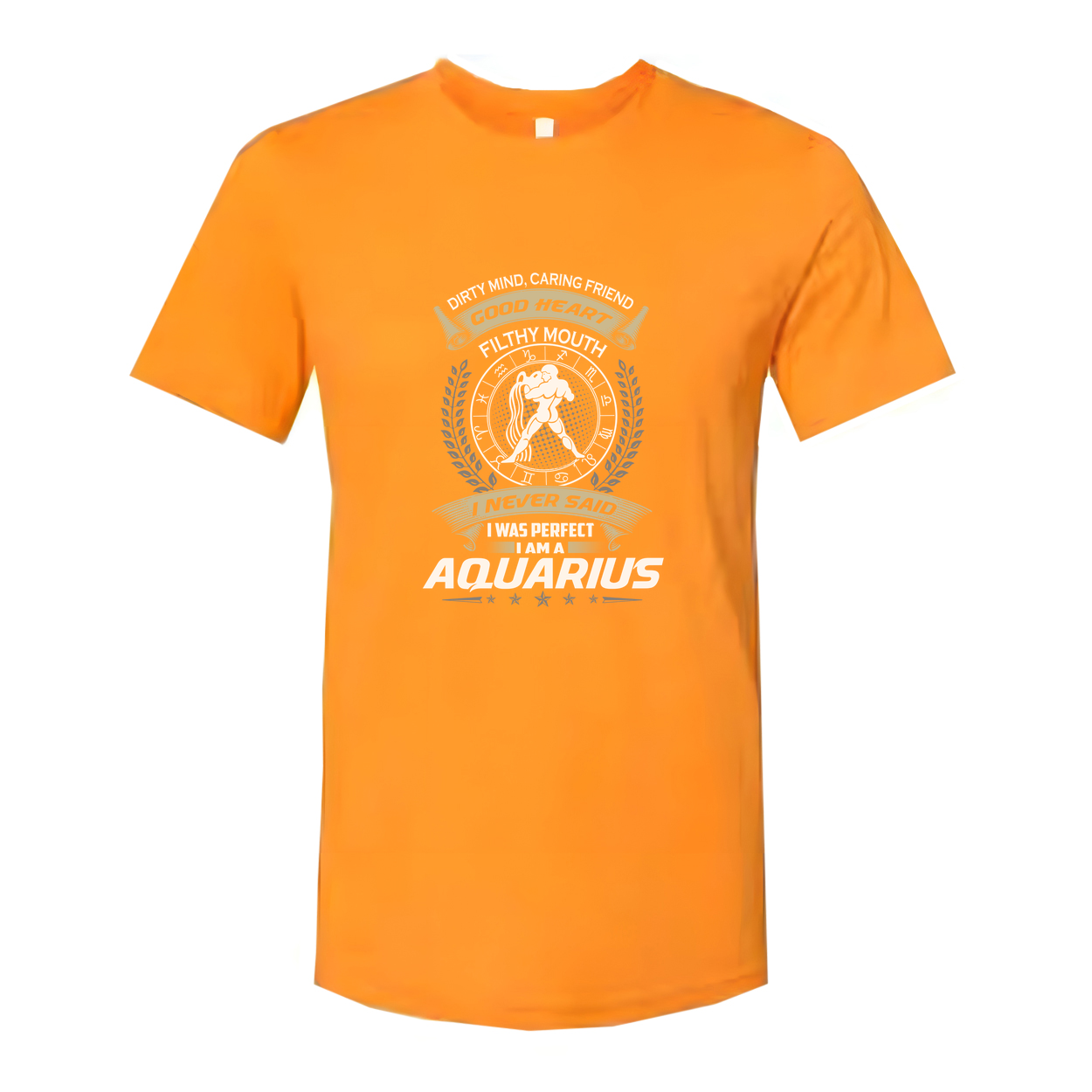 Aquarius Zodiac Unisex Graphic Tee With Crest Emblem And Laurel Wreath Design For Fans