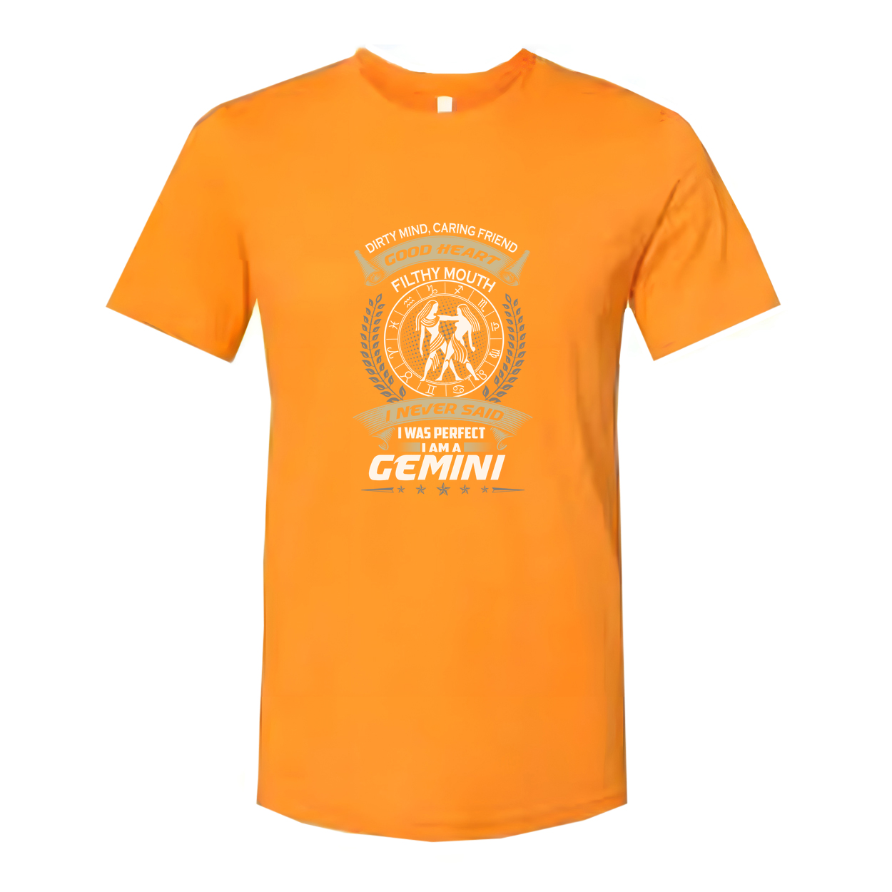 Gemini Zodiac Graphic Unisex T Shirt With Emblem Laurel Wreath And The Motto I Never Said I Was Perfect