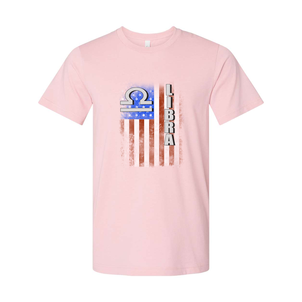 Libra Zodiac Graphic Tee With American Flag Design For Unisex Short Sleeve Shirt Collection