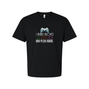 Unisex Gamer Graphic Tee With Controller Icon And Colorful Play Symbols Design For Gamers