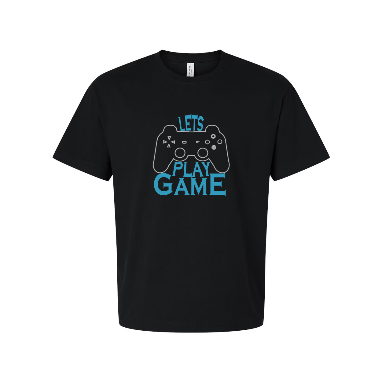 Unisex Graphic Tee Featuring Let's Play Game Controller Design In Blue For Casual Wear