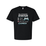 Gamer Relationship Status Unisex Graphic Tee With Controller Icon Taken By A Crazy Gamer
