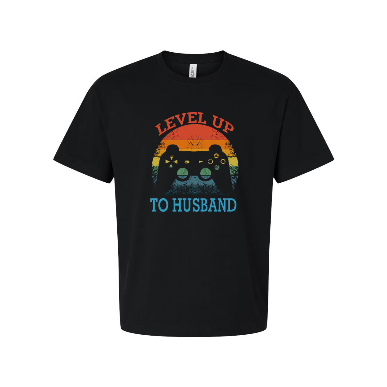 Unisex Gamer Graphic T-Shirt With Level Up To Husband Rainbow Controller Design Art