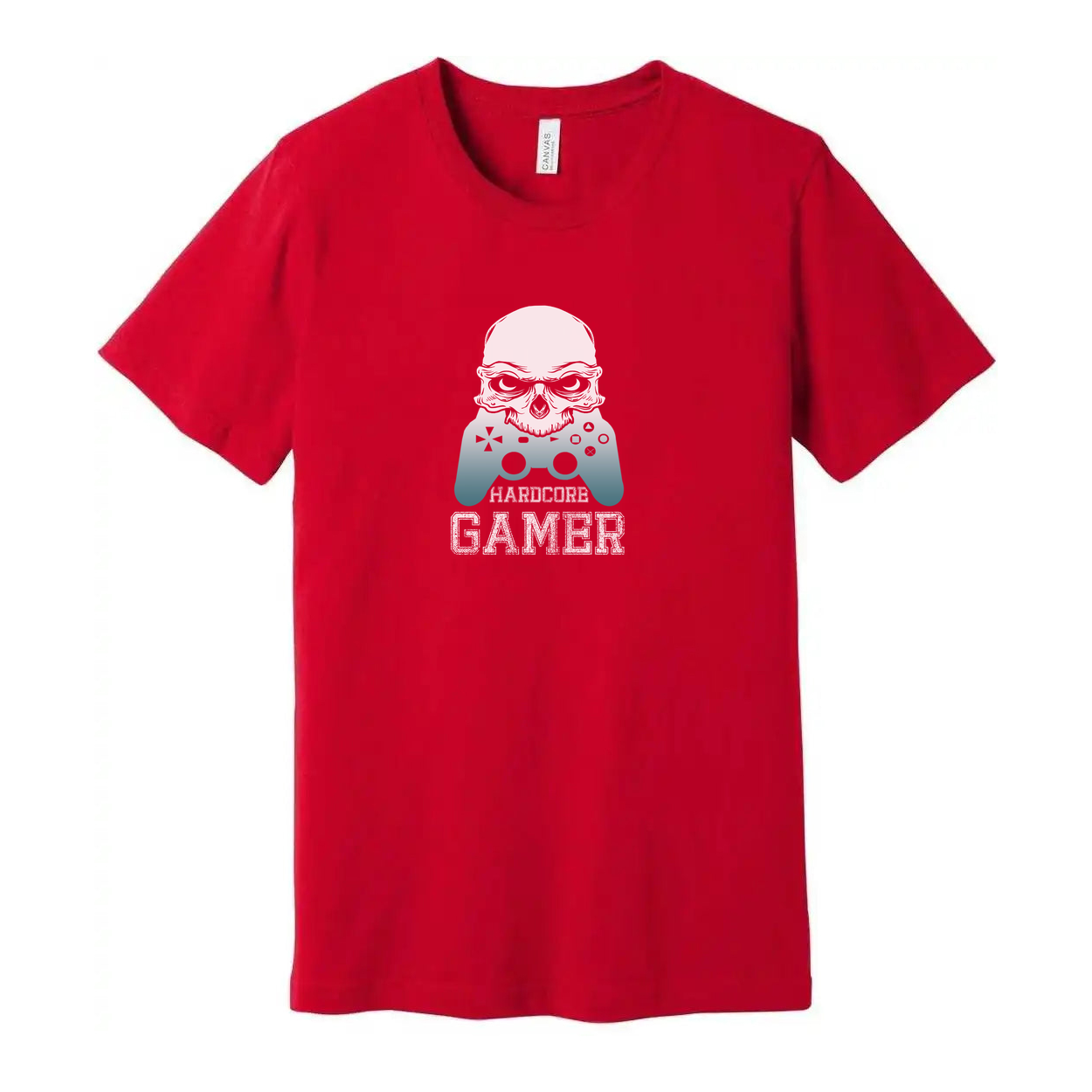 Unisex Graphic T Shirt With Skull Mascot And Game Controller Silhouette Hardcore Gamer Text