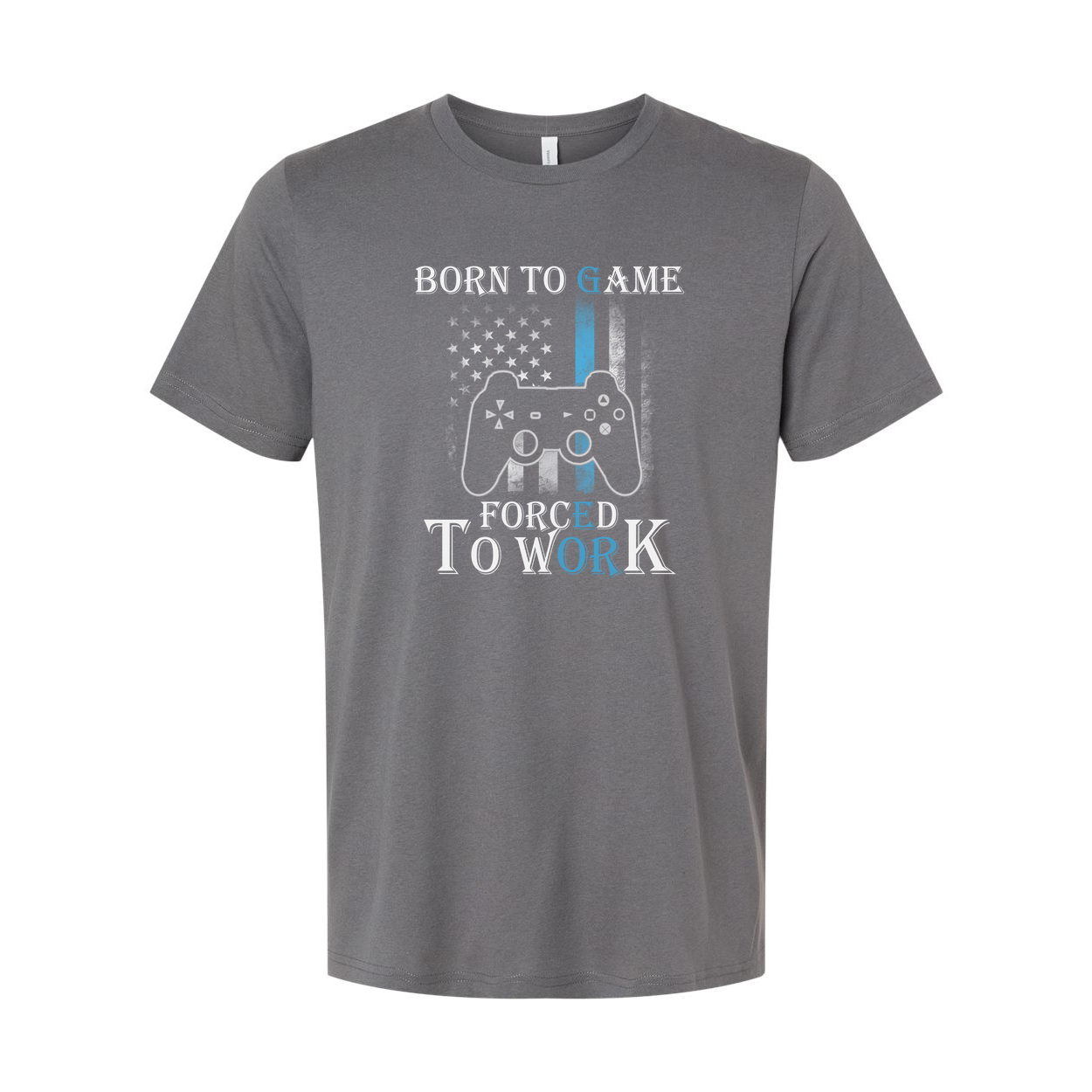 Born To Game Forced To Work Unisex Graphic T Shirt With Controller And American Flag Accent