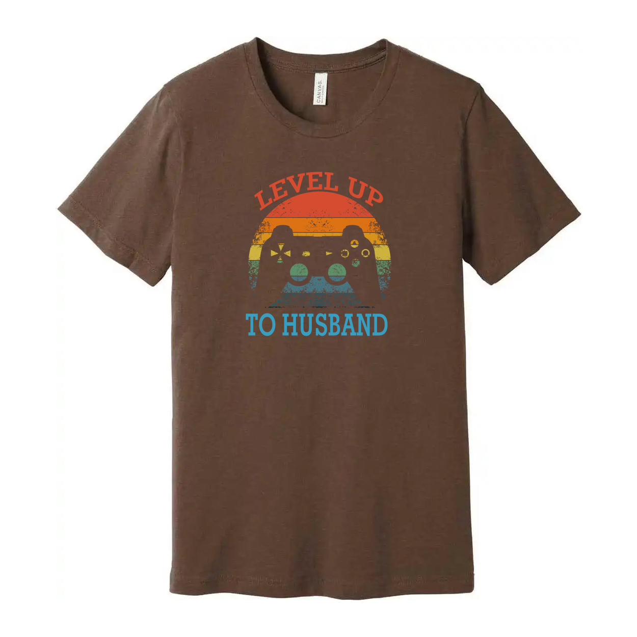 Unisex Gamer Graphic T-Shirt With Level Up To Husband Rainbow Controller Design Art