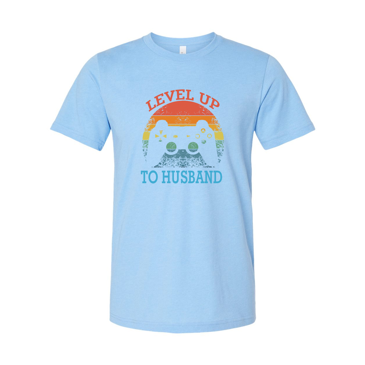 Unisex Gamer Graphic T-Shirt With Level Up To Husband Rainbow Controller Design Art