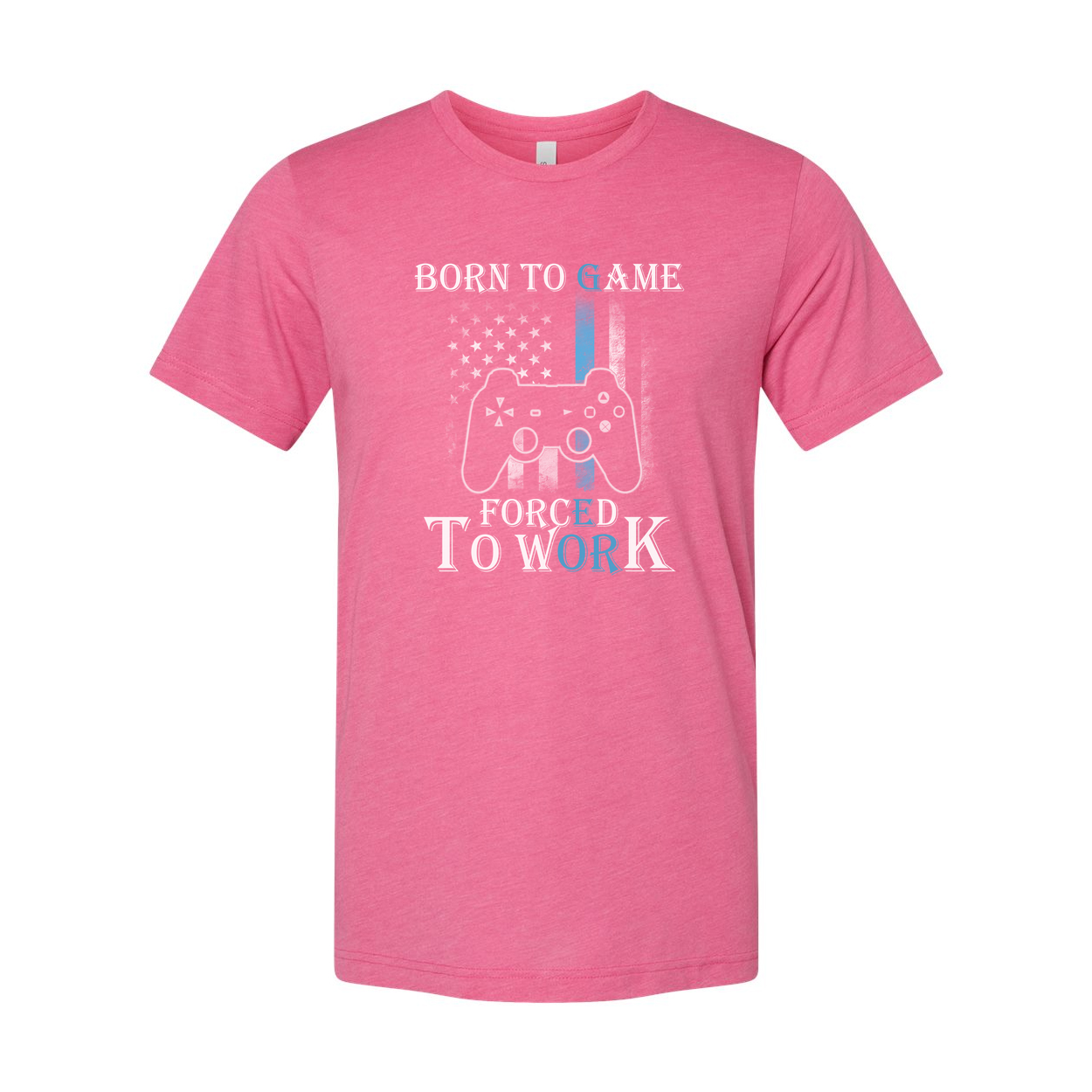 Born To Game Forced To Work Unisex Graphic T Shirt With Controller And American Flag Accent