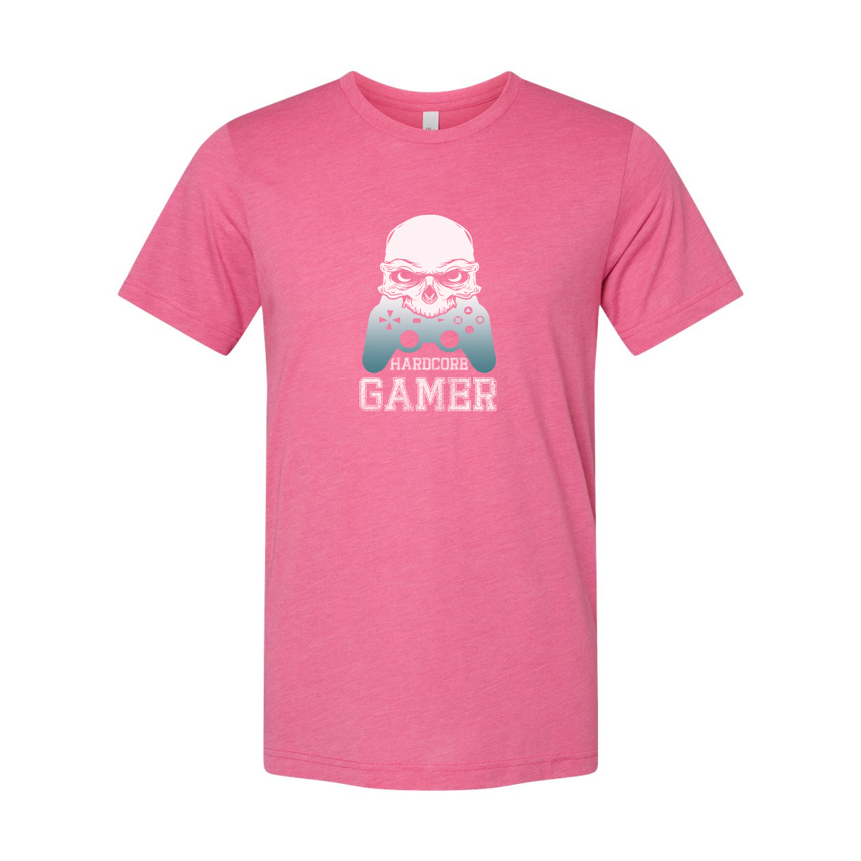 Unisex Graphic T Shirt With Skull Mascot And Game Controller Silhouette Hardcore Gamer Text