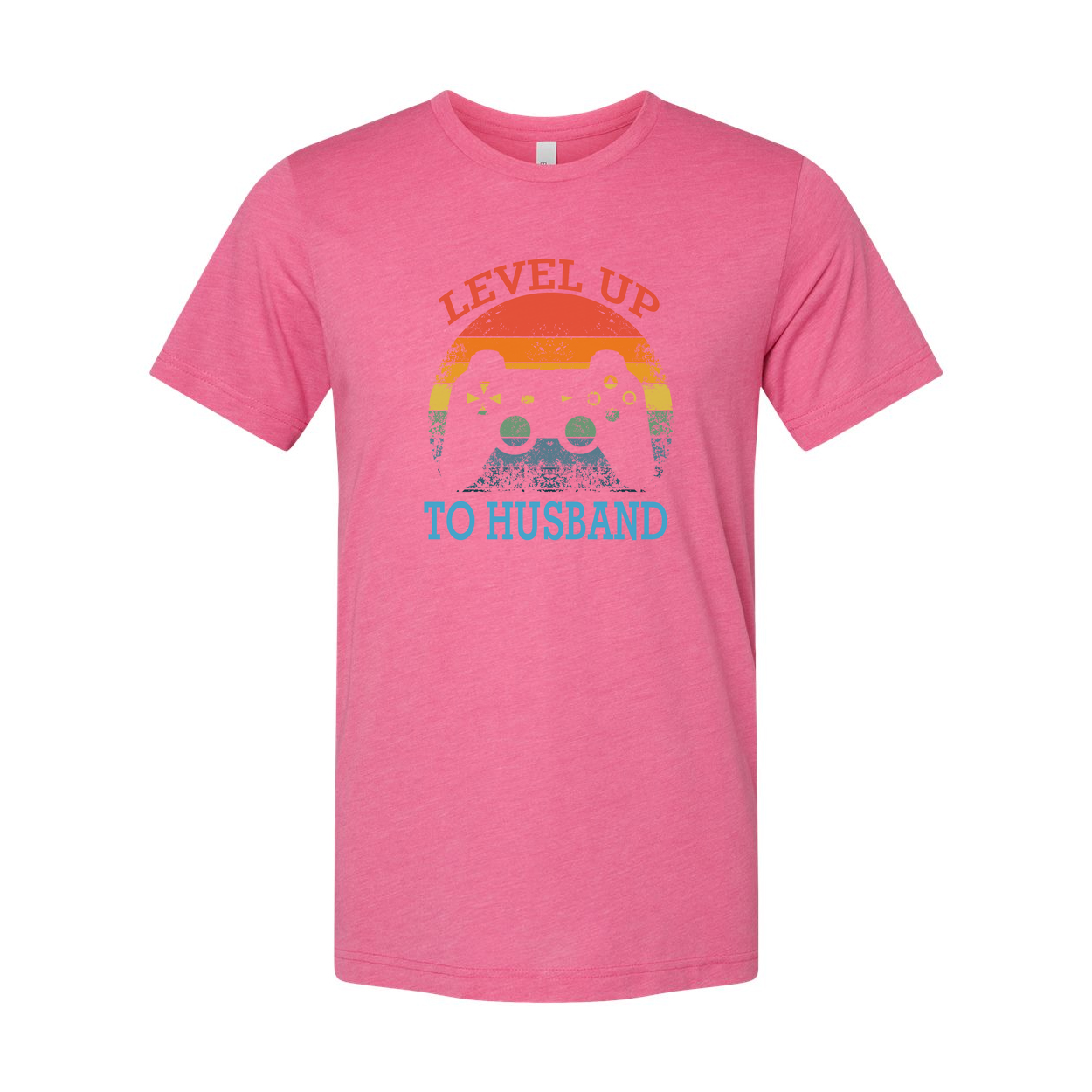 Unisex Gamer Graphic T-Shirt With Level Up To Husband Rainbow Controller Design Art
