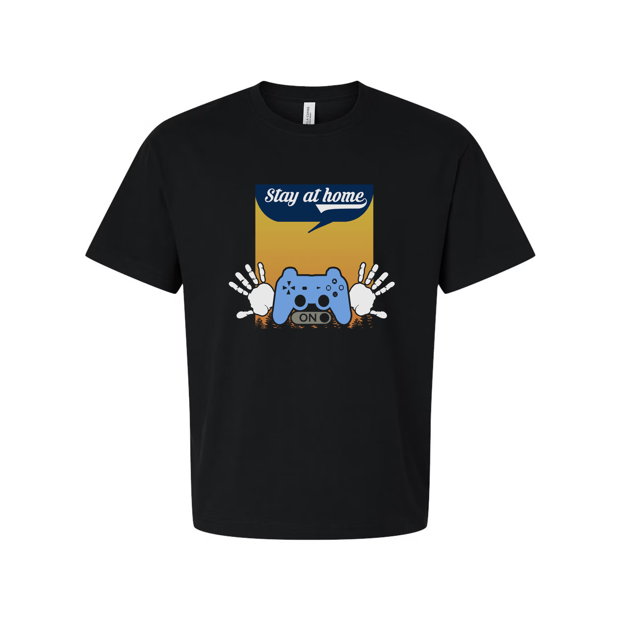 Gamer Unisex Graphic Tee Featuring Stay At Home Controller Illustration And Handprint Motif