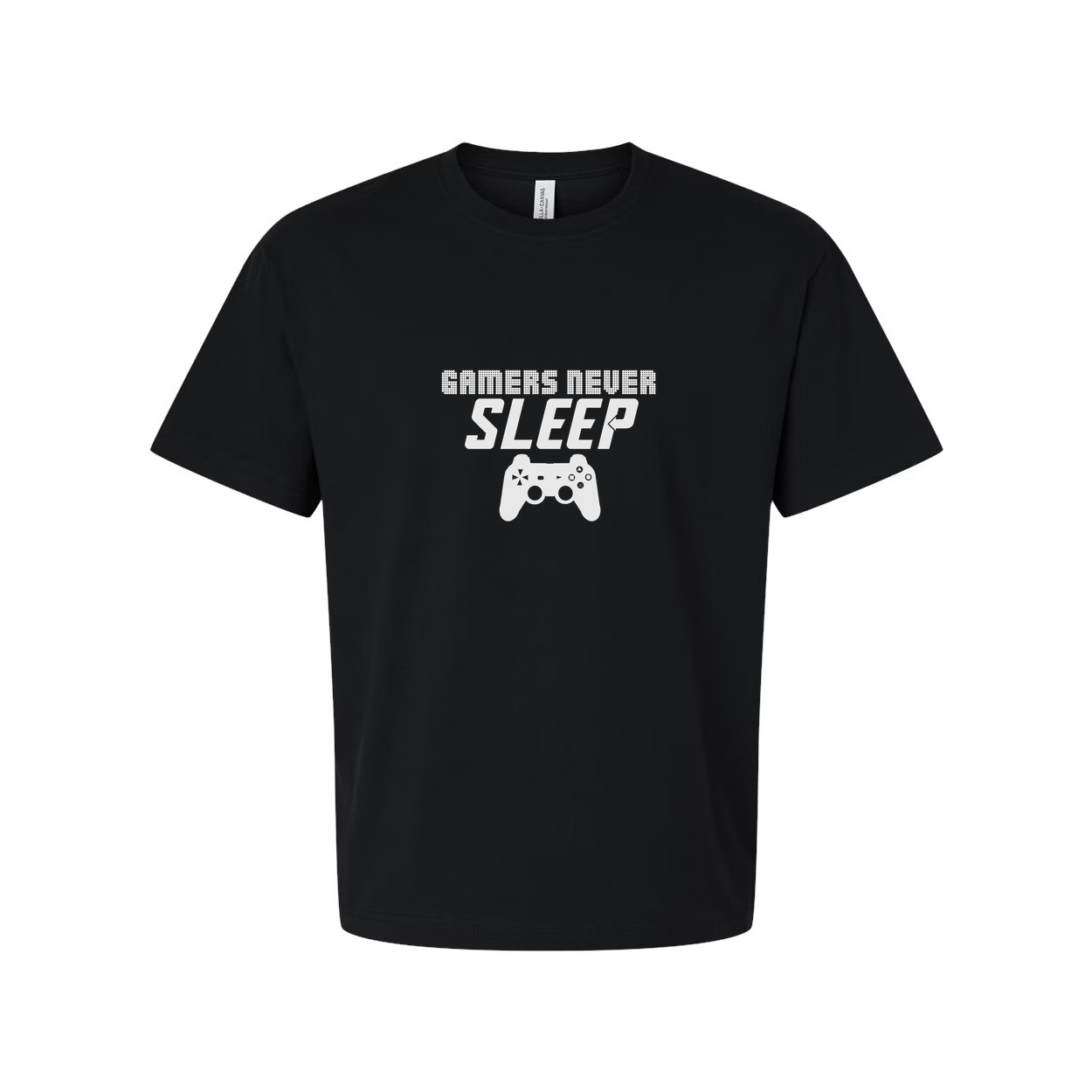 Gamers Never Sleep Graphic Tee With Controller Icon Unisex Short Sleeve Gaming Shirt