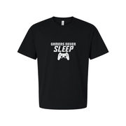 Gamers Never Sleep Graphic Tee With Controller Icon Unisex Short Sleeve Gaming Shirt