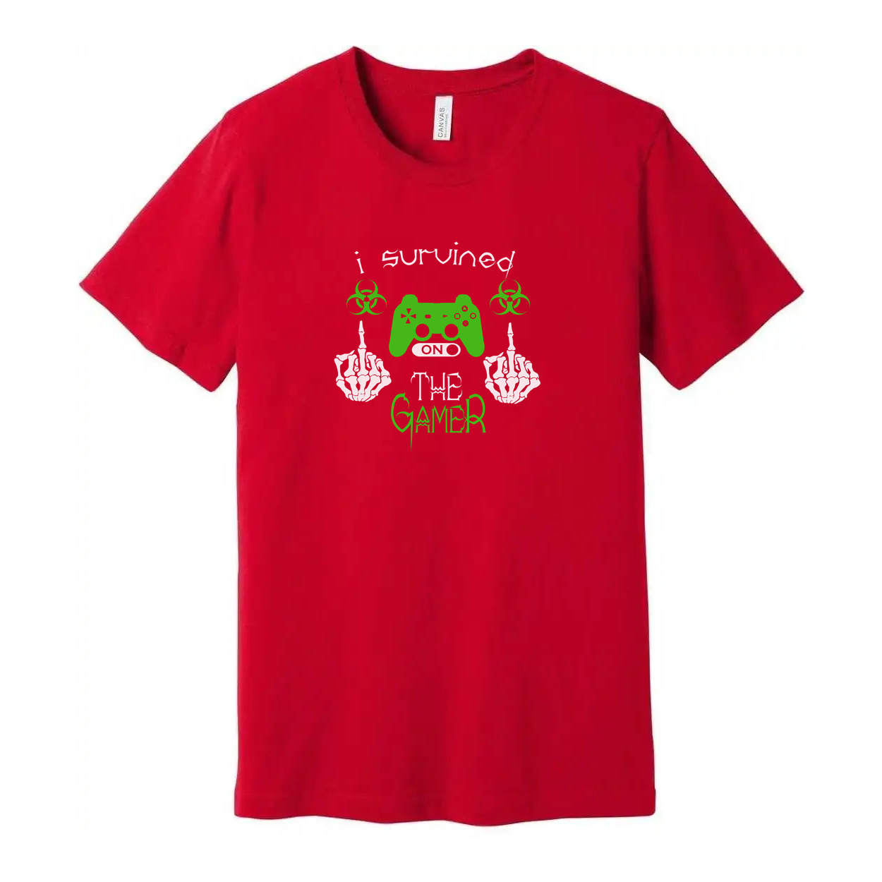 Unisex Gamer Graphic T Shirt With Neon Green Controller And I Survived The Gamer Text