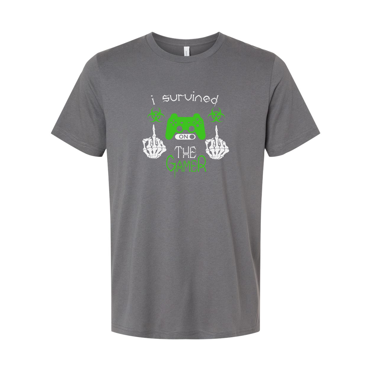 Unisex Gamer Graphic T Shirt With Neon Green Controller And I Survived The Gamer Text