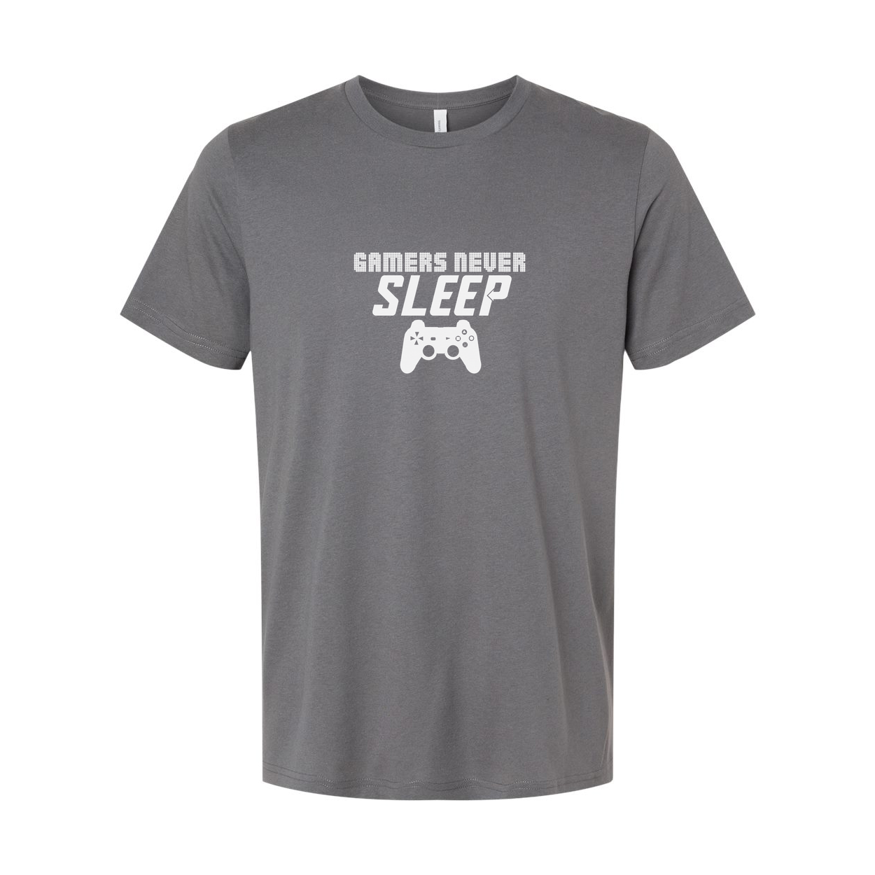 Gamers Never Sleep Graphic Tee With Controller Icon Unisex Short Sleeve Gaming Shirt