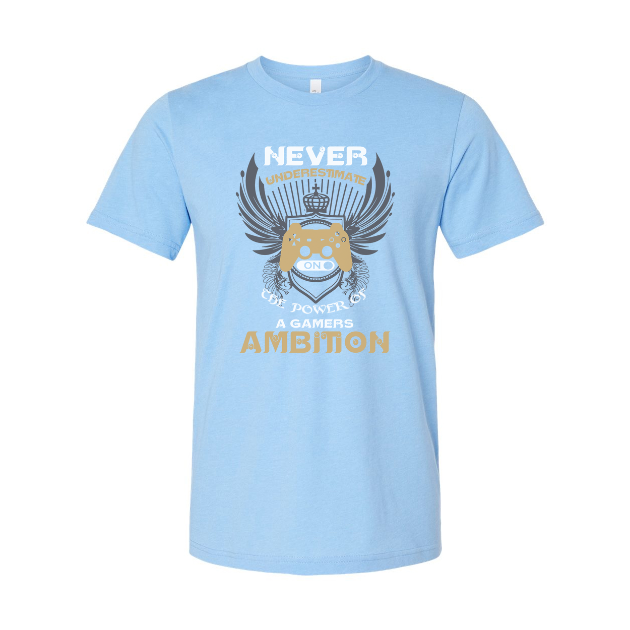 Never Underestimate A Gamers Ambition Graphic Tee With Wings And Controller Emblem
