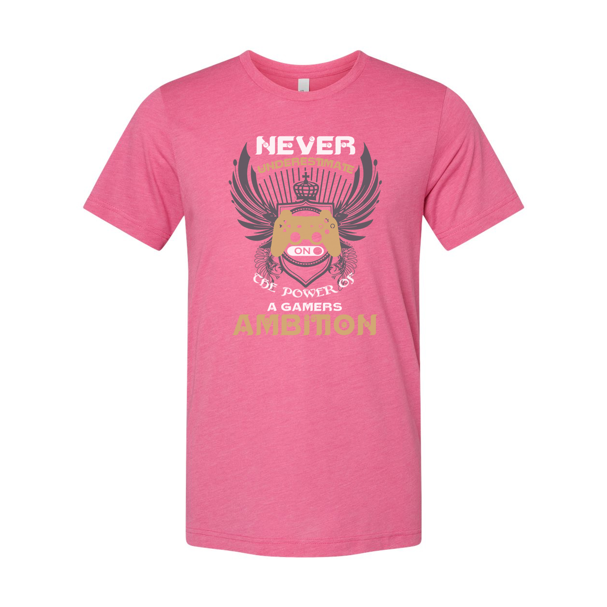 Never Underestimate A Gamers Ambition Graphic Tee With Wings And Controller Emblem