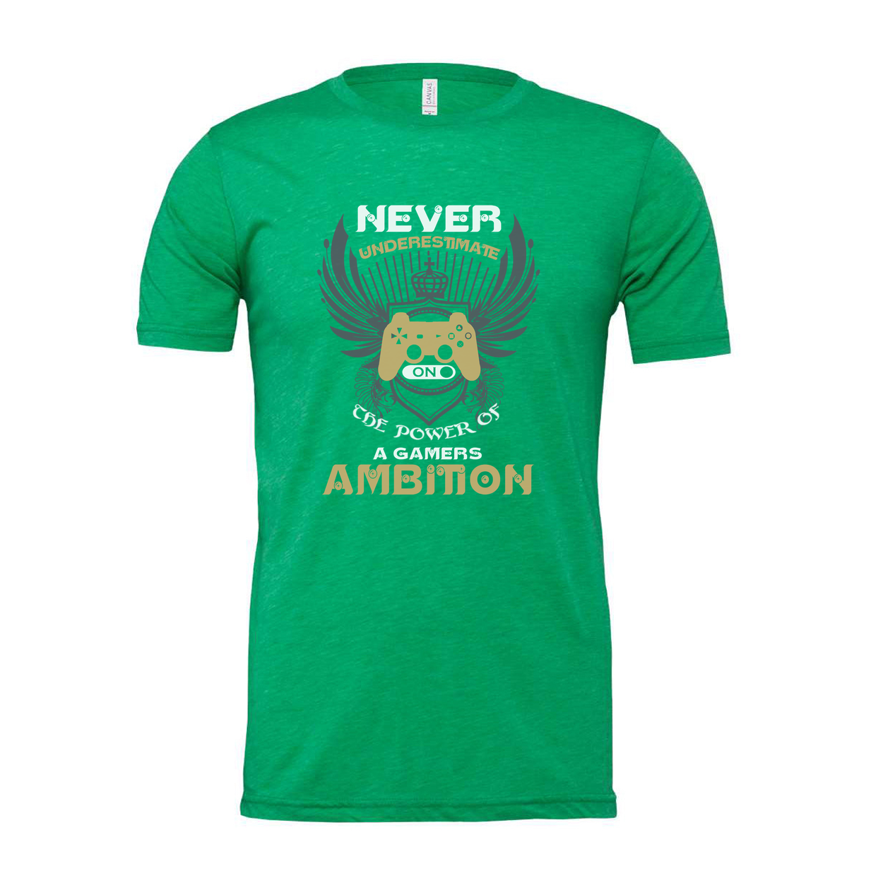 Never Underestimate A Gamers Ambition Graphic Tee With Wings And Controller Emblem
