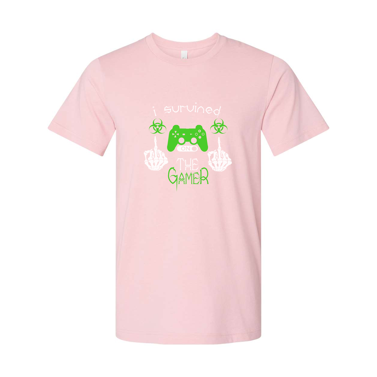 Unisex Gamer Graphic T Shirt With Neon Green Controller And I Survived The Gamer Text