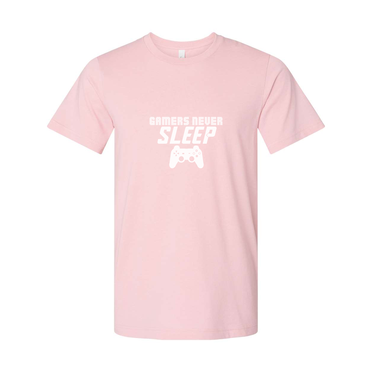 Gamers Never Sleep Graphic Tee With Controller Icon Unisex Short Sleeve Gaming Shirt