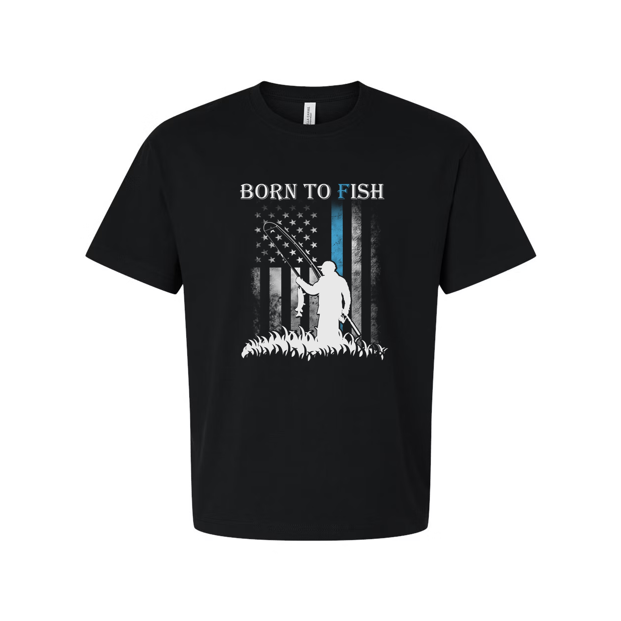 Born To Fish Graphic Tee With Angler Silhouette And Subtle American Flag Accent Edition