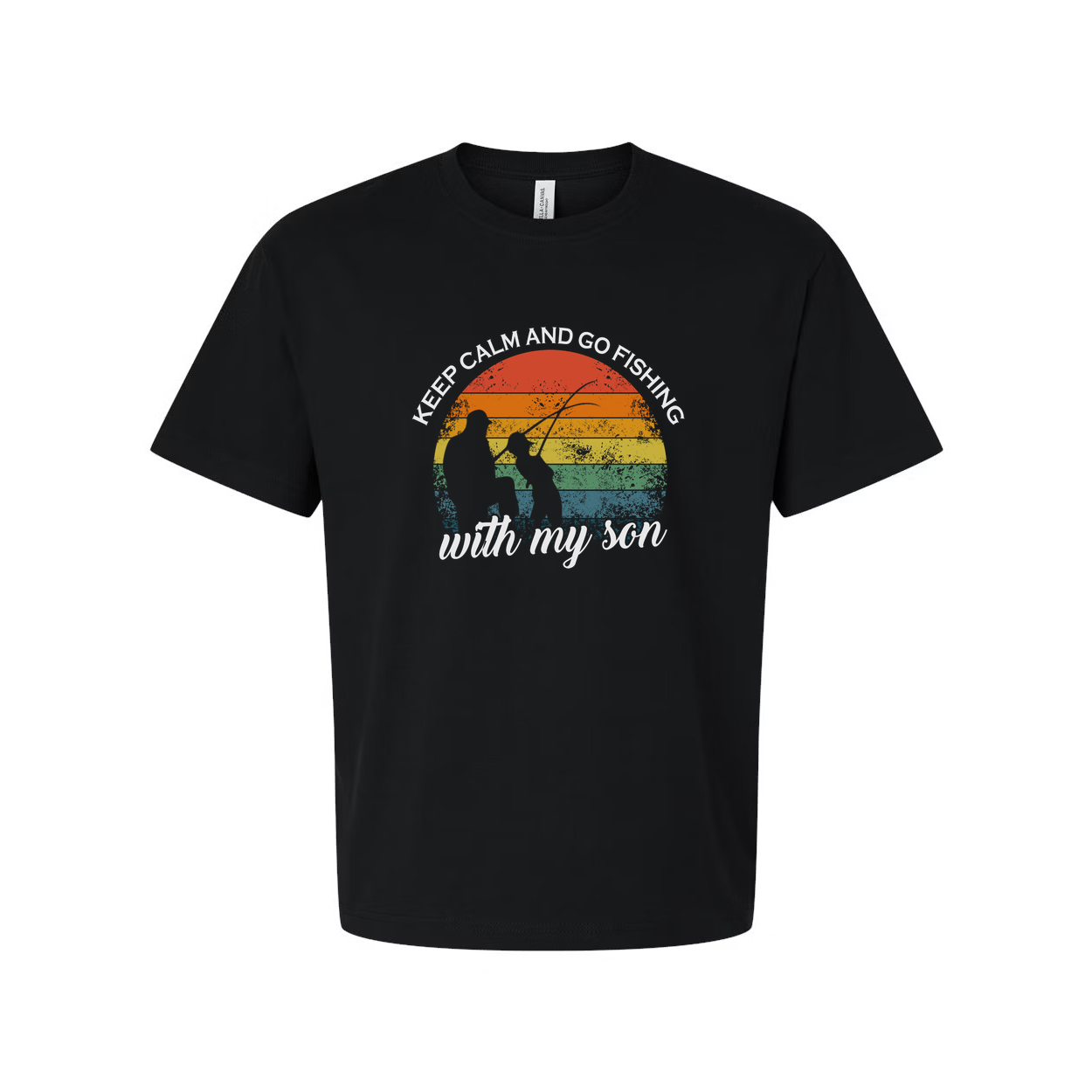 Keep Calm And Go Fishing With My Son Vintage Rainbow Illustration Graphic Tee For Men And Women Unisex Shirt