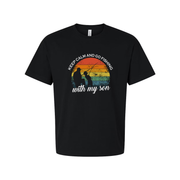 Keep Calm And Go Fishing With My Son Vintage Rainbow Illustration Graphic Tee For Men And Women Unisex Shirt